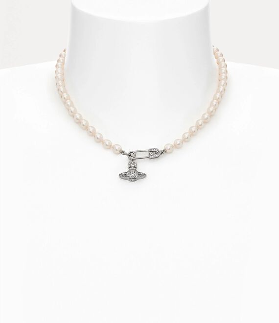 Vivienne Westwood Lucrece Pearl Necklace in PLATINUM/LIGHT CREAMROSE Pearl/WHITE CZ